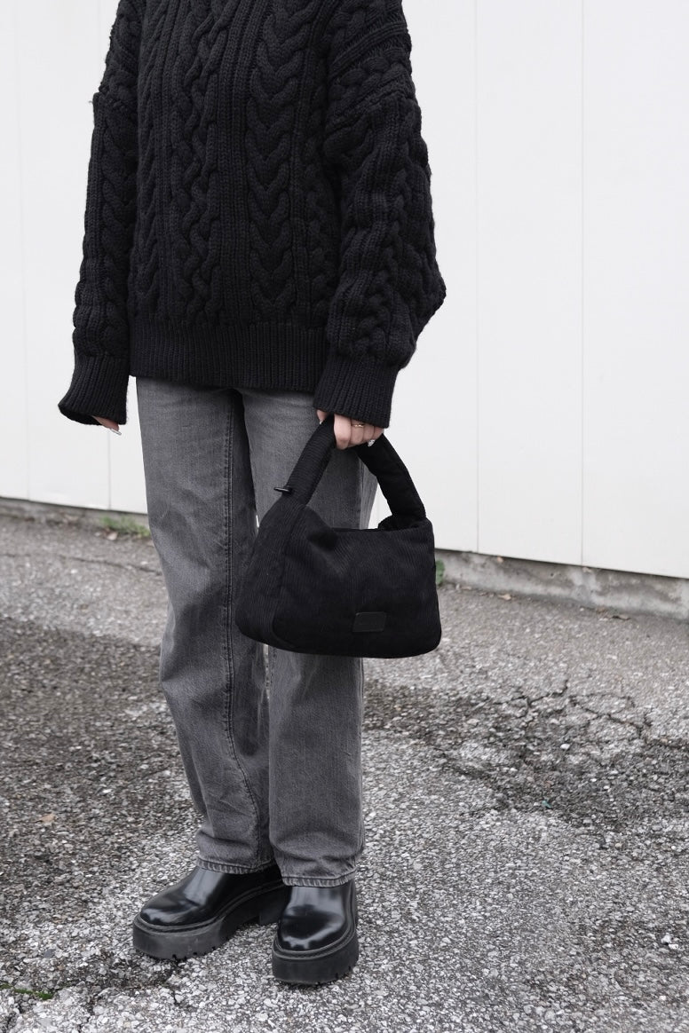 Corduroy Hand Shoulder bag Black(Leather - Black)