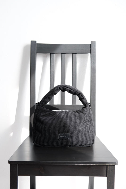 Corduroy Hand Shoulder bag Black(Leather - Black)