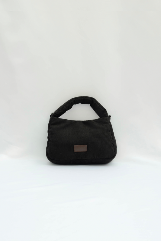 Corduroy Hand Shoulder bag Black(Leather - Brown)