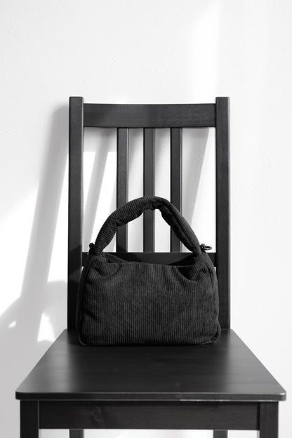 Corduroy Hand Shoulder bag Black(Leather - Black)